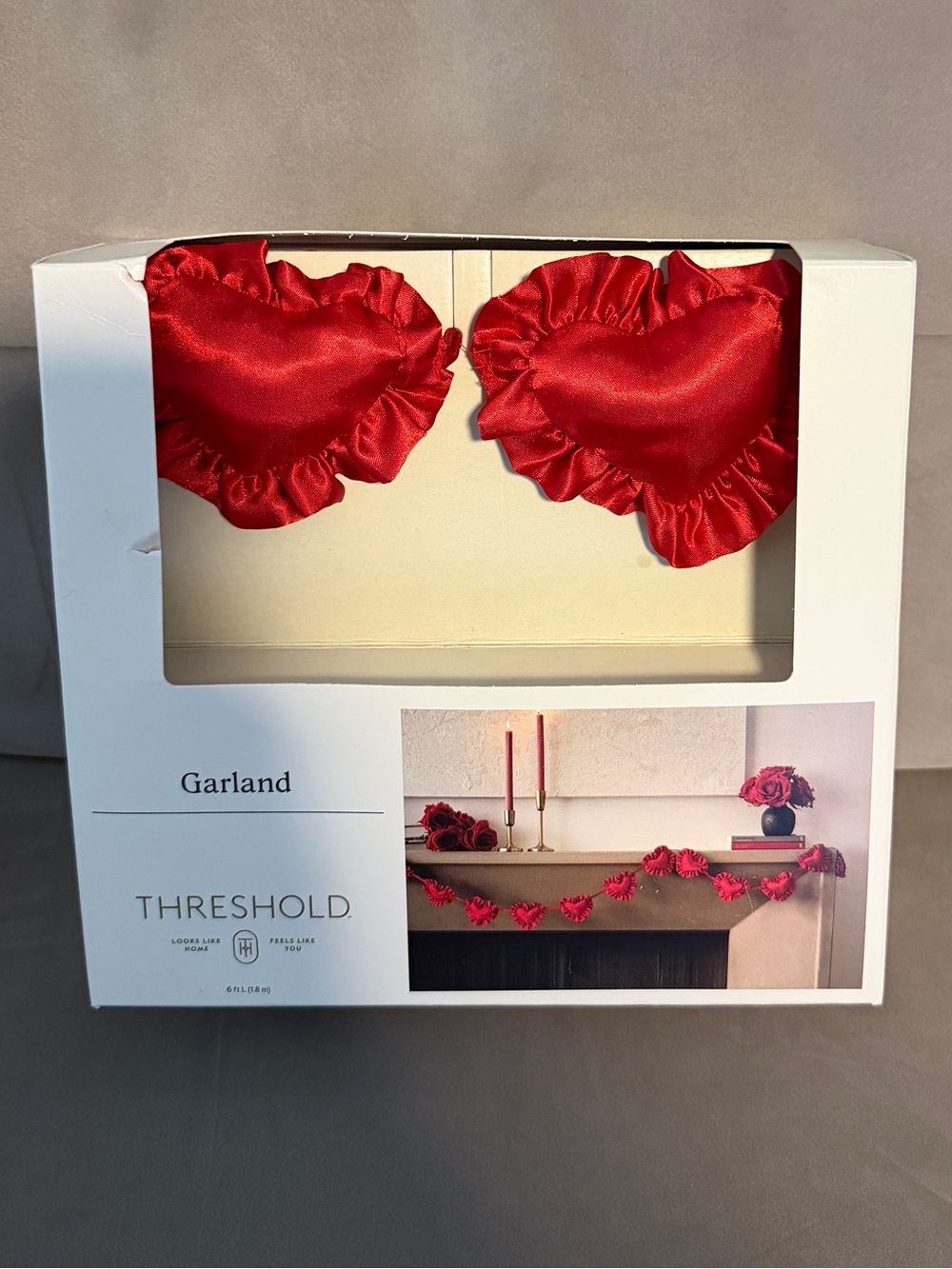Threshold Red Satin Heart Garland 6 feet Long- 6 available